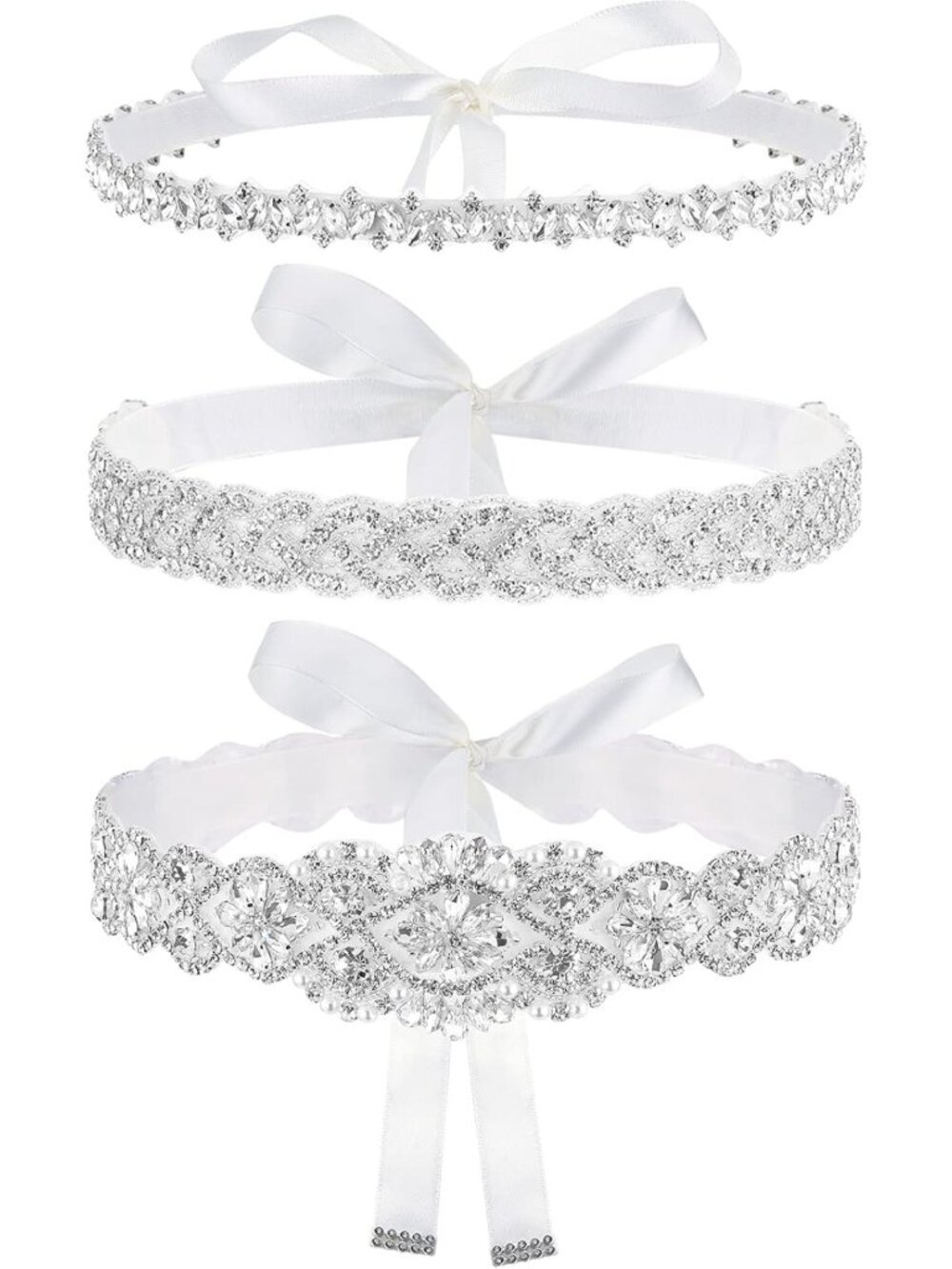 3 Pcs Rhinestone Wedding Dress Belts - Crystal Bridal Sash for Brides